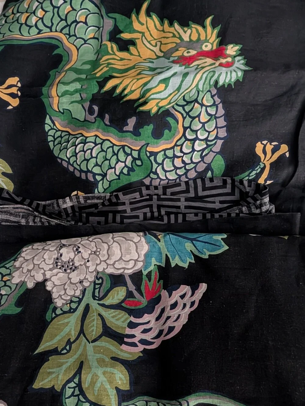 Schumacher QUEEN Duvet Chiang Mai Dragon Print Duvet Cover - Rare - 100% Linen